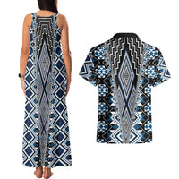 Blue Aotearoa Tukutuku and Poutama Motif Couples Matching Tank Maxi Dress and Hawaiian Shirt LT03 - Polynesian Pride