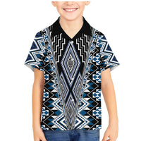 Blue Aotearoa Tukutuku and Poutama Motif Family Matching Mermaid Dress and Hawaiian Shirt LT03 Son's Shirt Blue - Polynesian Pride