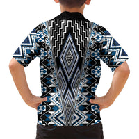 Blue Aotearoa Tukutuku and Poutama Motif Family Matching Tank Maxi Dress and Hawaiian Shirt LT03 - Polynesian Pride