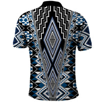 Blue Aotearoa Tukutuku and Poutama Motif Polo Shirt