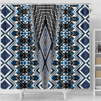 Blue Aotearoa Tukutuku and Poutama Motif Shower Curtain