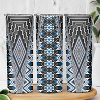 Blue Aotearoa Tukutuku and Poutama Motif Skinny Tumbler LT03 - Polynesian Pride