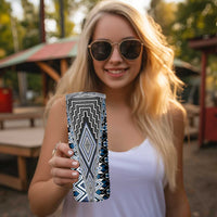 Blue Aotearoa Tukutuku and Poutama Motif Skinny Tumbler LT03 - Polynesian Pride