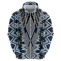 Blue Aotearoa Tukutuku and Poutama Motif Zip Hoodie