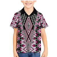 Pink Aotearoa Tukutuku and Poutama Motif Family Matching Mermaid Dress and Hawaiian Shirt LT03 Son's Shirt Pink - Polynesian Pride