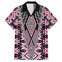 Pink Aotearoa Tukutuku and Poutama Motif Family Matching Off Shoulder Maxi Dress and Hawaiian Shirt LT03 Dad's Shirt - Short Sleeve Pink - Polynesian Pride