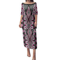 Pink Aotearoa Tukutuku and Poutama Motif Family Matching Puletasi and Hawaiian Shirt LT03 Mom's Dress Pink - Polynesian Pride