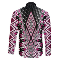 Pink Aotearoa Tukutuku and Poutama Motif Family Matching Tank Maxi Dress and Hawaiian Shirt LT03 - Polynesian Pride