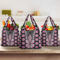 Pink Aotearoa Tukutuku and Poutama Motif Grocery Bag