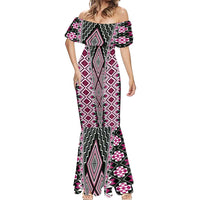 Pink Aotearoa Tukutuku and Poutama Motif Mermaid Dress