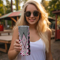 Pink Aotearoa Tukutuku and Poutama Motif Skinny Tumbler LT03 - Polynesian Pride