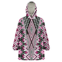Pink Aotearoa Tukutuku and Poutama Motif Wearable Blanket Hoodie