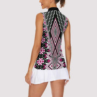 Pink Aotearoa Tukutuku and Poutama Motif Women Sleeveless Polo Shirt LT03 - Polynesian Pride