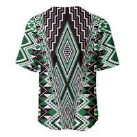 Green Aotearoa Tukutuku and Poutama Motif Baseball Jersey LT03 - Polynesian Pride