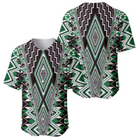 Green Aotearoa Tukutuku and Poutama Motif Baseball Jersey LT03 - Polynesian Pride