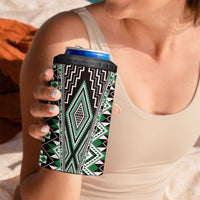 Green Aotearoa Tukutuku and Poutama Motif 4 in 1 Can Cooler Tumbler LT03 - Polynesian Pride