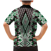 Green Aotearoa Tukutuku and Poutama Motif Family Matching Mermaid Dress and Hawaiian Shirt LT03 - Polynesian Pride