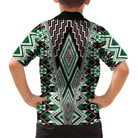 Green Aotearoa Tukutuku and Poutama Motif Hawaiian Shirt