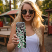 Green Aotearoa Tukutuku and Poutama Motif Skinny Tumbler LT03 - Polynesian Pride