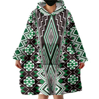 Green Aotearoa Tukutuku and Poutama Motif Wearable Blanket Hoodie