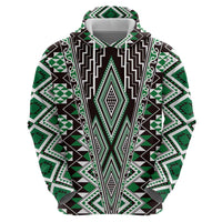 Green Aotearoa Tukutuku and Poutama Motif Zip Hoodie