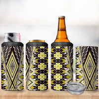 Yellow Aotearoa Tukutuku and Poutama Motif 4 in 1 Can Cooler Tumbler LT03 - Polynesian Pride