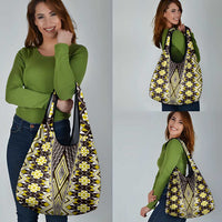 Yellow Aotearoa Tukutuku and Poutama Motif Grocery Bag