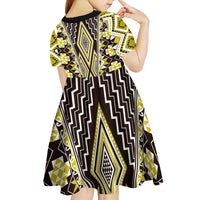 Yellow Aotearoa Tukutuku and Poutama Motif Kid Short Sleeve Dress