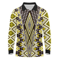 Yellow Aotearoa Tukutuku and Poutama Motif Long Sleeve Polo Shirt LT03 Yellow - Polynesian Pride