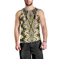 Yellow Aotearoa Tukutuku and Poutama Motif Men Tank Top