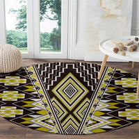 Yellow Aotearoa Tukutuku and Poutama Motif Round Carpet