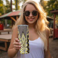 Yellow Aotearoa Tukutuku and Poutama Motif Skinny Tumbler LT03 - Polynesian Pride