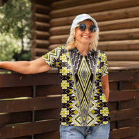 Yellow Aotearoa Tukutuku and Poutama Motif Women Polo Shirt