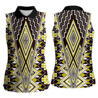 Yellow Aotearoa Tukutuku and Poutama Motif Women Sleeveless Polo Shirt LT03 - Polynesian Pride