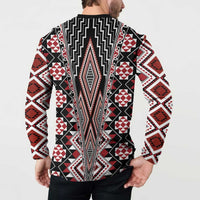 Red Aotearoa Tukutuku and Poutama Motif Button Sweatshirt LT03 - Polynesian Pride