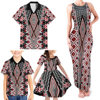Red Aotearoa Tukutuku and Poutama Motif Family Matching Tank Maxi Dress and Hawaiian Shirt LT03 - Polynesian Pride