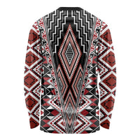 Red Aotearoa Tukutuku and Poutama Motif Long Sleeve Shirt