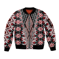 Red Aotearoa Tukutuku and Poutama Motif Sleeve Zip Bomber Jacket