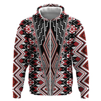 Red Aotearoa Tukutuku and Poutama Motif Zip Hoodie
