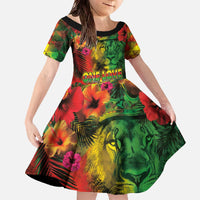 Hawaiian Reggae Family Matching Off The Shoulder Long Sleeve Dress and Hawaiian Shirt Tropical Plants and Tribal Kakau Tattoo-One Love Jawaiian