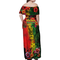 Hawaiian Reggae Family Matching Off Shoulder Maxi Dress and Hawaiian Shirt Tropical Plants and Tribal Kakau Tattoo-One Love Jawaiian