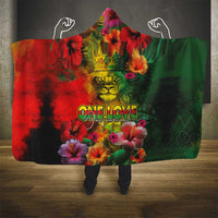 Hawaiian Reggae Hooded Blanket Tropical Plants and Tribal Kakau Tattoo-One Love Jawaiian
