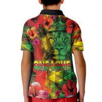 Hawaiian Reggae Kid Polo Shirt Tropical Plants and Tribal Kakau Tattoo-One Love Jawaiian