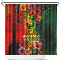 Hawaiian Reggae Shower Curtain Tropical Plants and Tribal Kakau Tattoo-One Love Jawaiian LT03 Reggae - Polynesian Pride