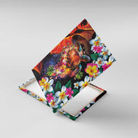 Hawaiian Lei Day Canvas Wall Art Colorful Plumeria and Volcanic Turtle with Abstract Lava Texture