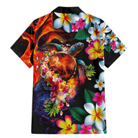 Hawaiian Lei Day Family Matching Mermaid Dress and Hawaiian Shirt Colorful Plumeria and Volcanic Turtle with Abstract Lava Texture