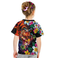 Hawaiian Lei Day Kid T Shirt Colorful Plumeria and Volcanic Turtle with Abstract Lava Texture LT03 - Polynesian Pride