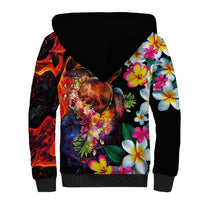 Hawaiian Lei Day Sherpa Hoodie Colorful Plumeria and Volcanic Turtle with Abstract Lava Texture