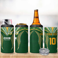 Custom Cook Island Rugby League 2025 4 in 1 Can Cooler Tumbler Tatau Tribal Pattern-Special Edition Green Color