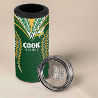 Custom Cook Island Rugby League 2025 4 in 1 Can Cooler Tumbler Tatau Tribal Pattern-Special Edition Green Color